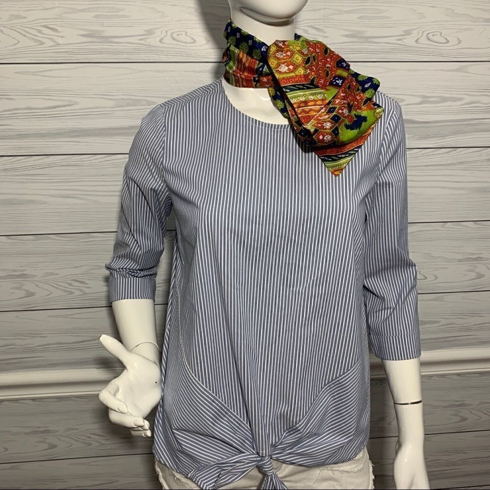 J. Jill Blue & White Striped Tie Front Shirt - S - Picture 4 of 13